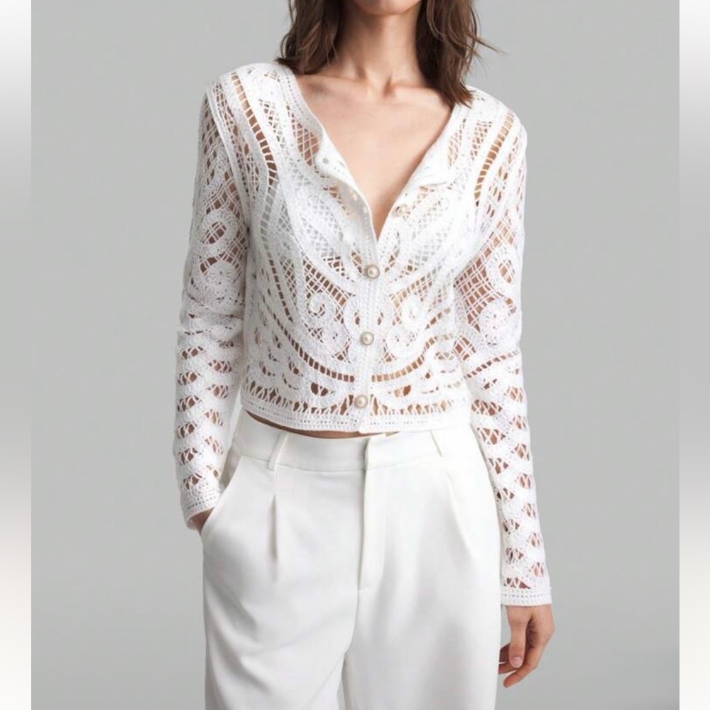 Elegant White Knit Lace Effect Blouse - Picture 5 of 5